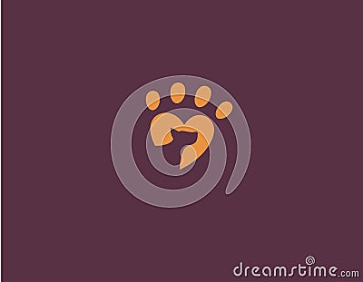 Creative logo symbol abstract trail of a paw dog and heart for a veterinary company Vector Illustration