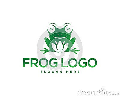 Creative lotus flower with frog logo icon design. Vector Illustration