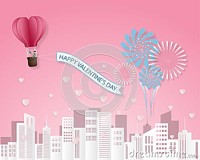 Creative love invitation card Valentine`s day vector illustration paper cut style background Vector Illustration