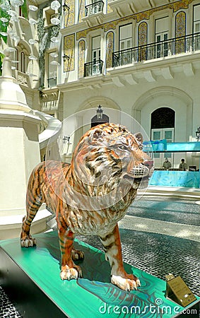 Creative Macau Sculpture MGM Exhibition Tiger Lion Fusion Arts Crafts East West Chinese Cultural Heritage Collection Macao China Editorial Stock Photo
