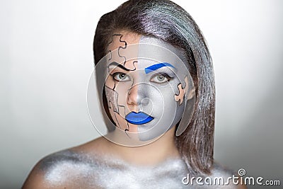 Silver body art Stock Photo