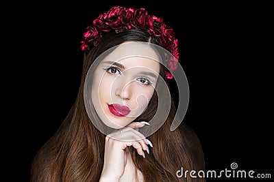 Woman dark red vine lips Stock Photo