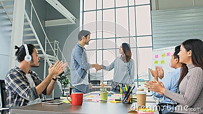 Creative man handshake at partnership corporate meeting, Business corperate partnership handshake to collaboration company, Stock Photo