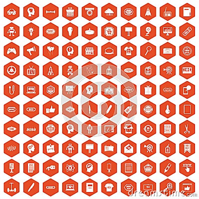 100 creative marketing icons hexagon orange Vector Illustration