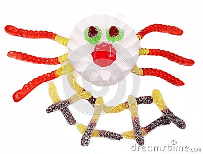 Creative marmalade fruit jelly sweet food spider form Stock Photo