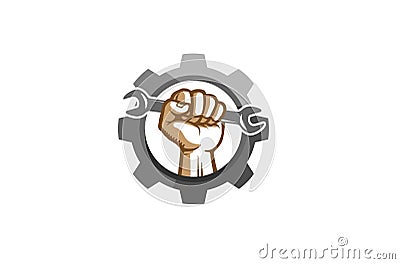 Creative Mechanic Gear Hand Wrench Logo Vector Design Illustration Vector Illustration