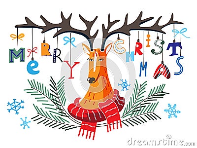 Creative Merry Christmas greeting funny banner Vector Illustration