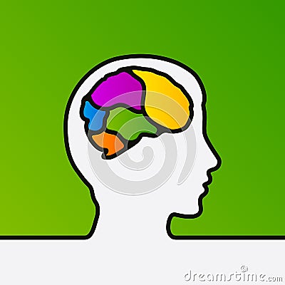 Creative mind. One line forming a head with human brain inside. Vector. Vector Illustration