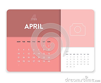 April. Creative minimal business monthly 2023 Calendar template vector. Desk, wall calendar for print, digital calendar. Vector Illustration