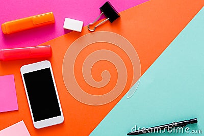 Creative minimal design - flat lay of workspace Stock Photo