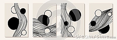 Creative minimalist hand painted Abstract art background with black and white Hand Drawn doodle Scribble Circle and line wave. Vector Illustration