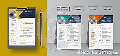 Creative and minimalist resume or cv template design with business jobs, cover letter Vector Illustration