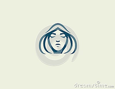 Creative minimalistic logo icon girl face in a hood Vector Illustration