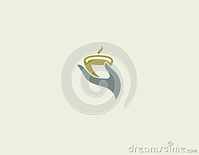 Creative minimalistic logo icon of tea cup in human hand Vector Illustration