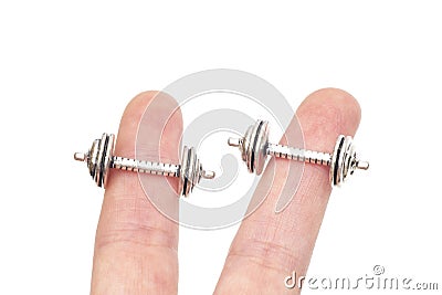 Creative mockup of two finger characters lifting dumbbells Stock Photo