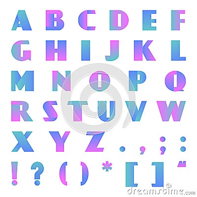 Creative modern bright gradient font. Vector alphabet with blue rose violet gradient effect letters. Vector Illustration