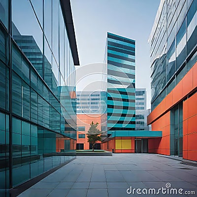 creative modern glass office building of a large corporation in the city, environmental building design with proportional Cartoon Illustration