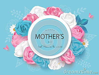 Creative mother`s day cards with roses, daisies,butterflies and peonies.Vector illustration for banner, invitation Vector Illustration