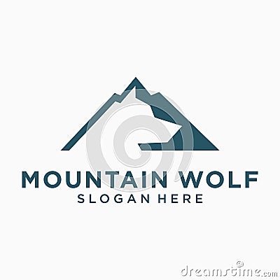 Mountain logo design, Wolf logo design Stock Photo