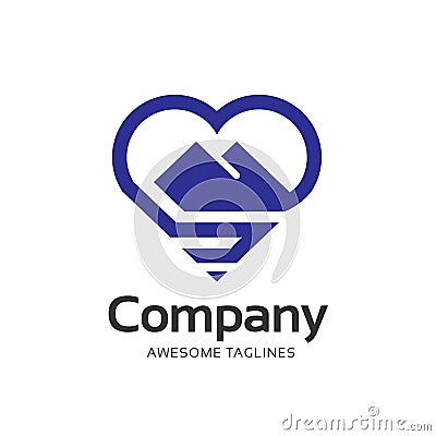 Creative mountain and love outline logo concept Vector Illustration