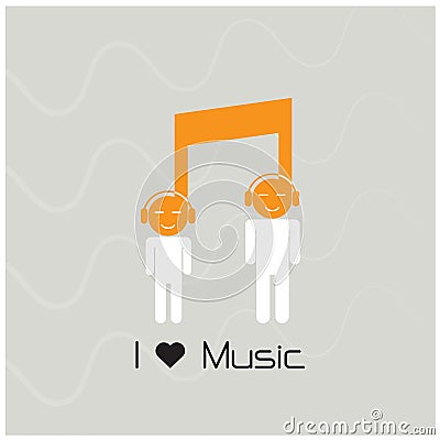 Creative music note sign icon and silhouette people symbol . Mus Vector Illustration