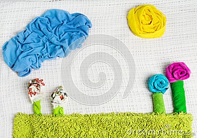 Creative nature background from towels, clothing Stock Photo