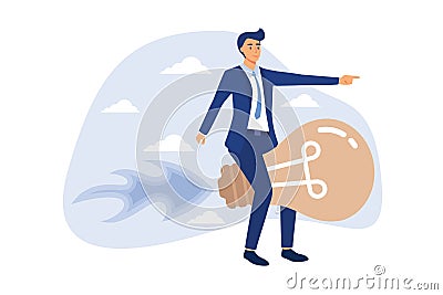 Creative new idea, innovation start up business or inspiration to achieve success goal concept, happy smart businessman leader Vector Illustration