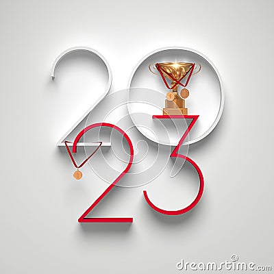 Creative 2023 New Year background on a sports, leadership and winning theme. Cartoon Illustration