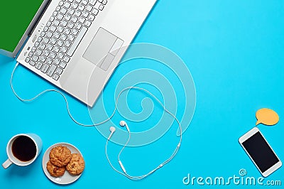 Creative Office Bright Table with laptop Stock Photo