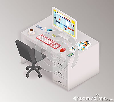 Creative office isometric workspace Vector Illustration