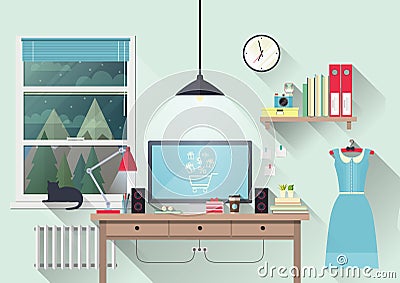 Creative office workspace of blogger Vector Illustration