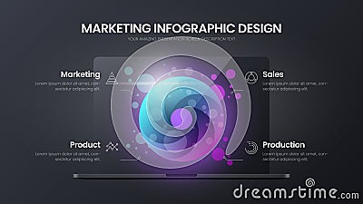 4 option circle marketing analytics vector illustration template. Notebook mock up. Business data infographic design layout. Vector Illustration