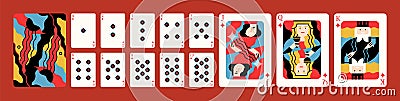 Creative original design of classic full deck of playing cards vector editorial flat illustration. Front and back sides Vector Illustration