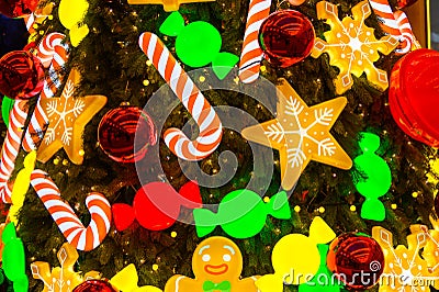 Creative outdoor christmas tree and glowing garlands Stock Photo