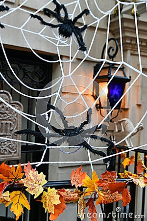 Creative outdoor Halloween decorations. Stock Photo