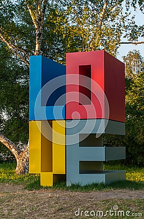 Creative outdoor installation of word love placed in city park Stock Photo