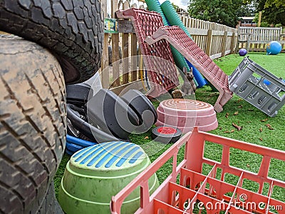 Creative outdoor play construction equipment Stock Photo