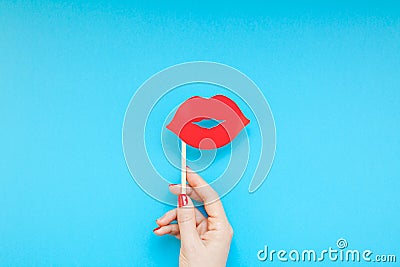 Red paper photo booth props female lips Stock Photo