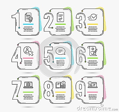 Creative painting, Certificate and User icons. Checkbox, Instruction info and Approved checklist signs. Vector Vector Illustration