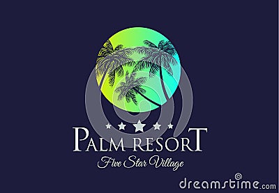 Creative Palm Resort Logodesign for tropical Village brand identity, company profile Vector Illustration