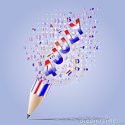 Creative pencil broken streaming with text 4th JULY American Independence Day Vector Illustration