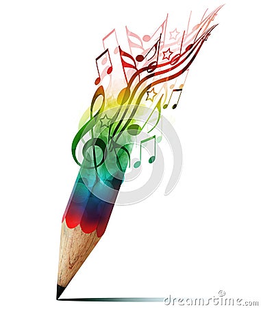 Creative pencil with music notes. Stock Photo