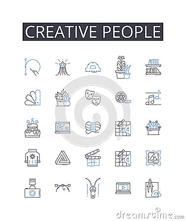 Creative people line icons collection. Innovative thinkers, Artistic minds, Original geniuses, Imaginative souls Vector Illustration