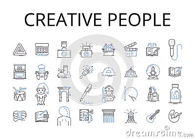Creative people line icons collection. Innovative thinkers, Artistic minds, Original geniuses, Imaginative souls Vector Illustration