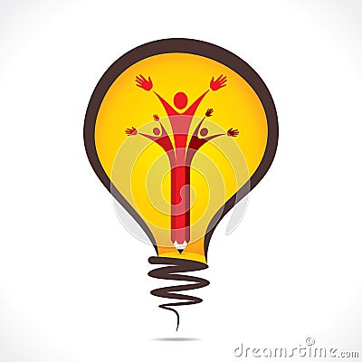 Creative people support symbol design with pencil in bulb Vector Illustration