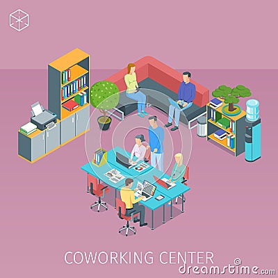 Creative people working in coworking centre Vector Illustration
