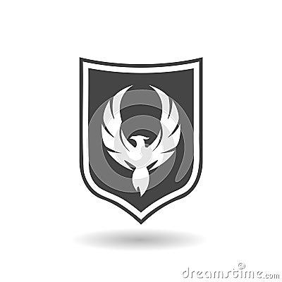 Creative Phoenix Bird Shield Logo with shadow Vector Illustration