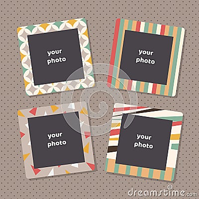 Creative photo frames with art texture. Decorative picture frame borders for family portraits Vector Illustration