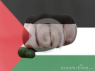 Creative photo of a hand with the national flag of Palestine Stock Photo