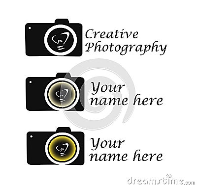 Creative Photography logo idea camera with bulb shutter Stock Photo